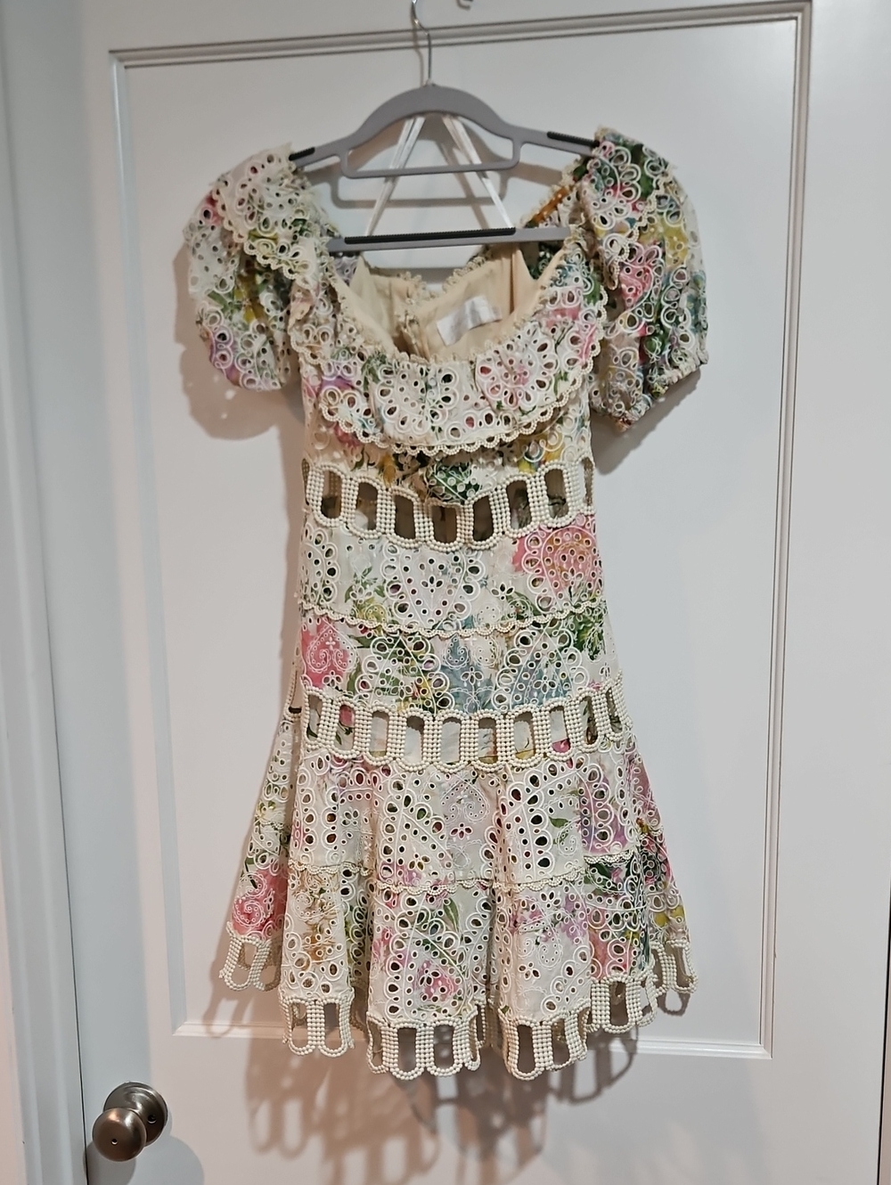 Zimmermann Heathers Off-Shoulder Eyelet Midi Dress Garden Floral Size 1 NWOT